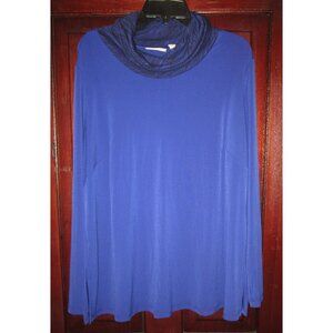 Susan Graver Plus 1X Turtleneck Stretch Top Shirt Blouse Cowl Blue Contrast Poly